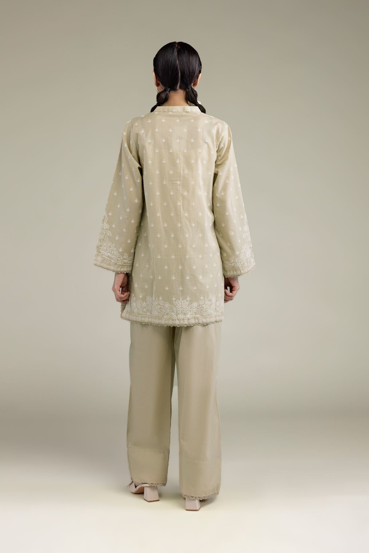 Beige Band-Collar Kurta