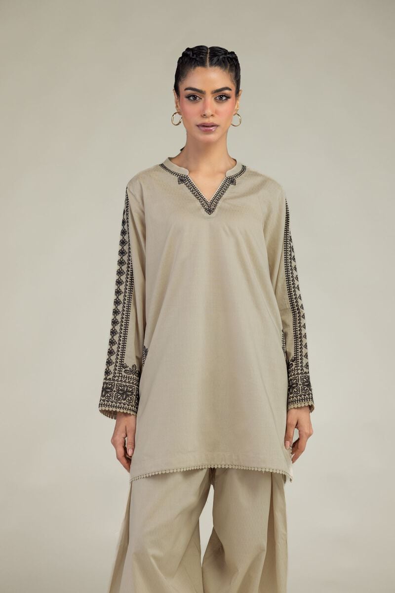 Beige V-Neck Kurta