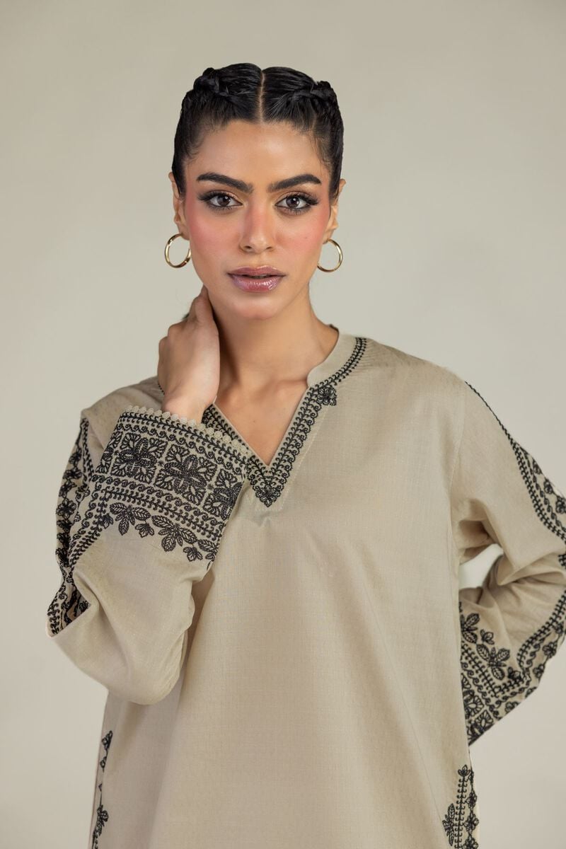 Beige V-Neck Kurta