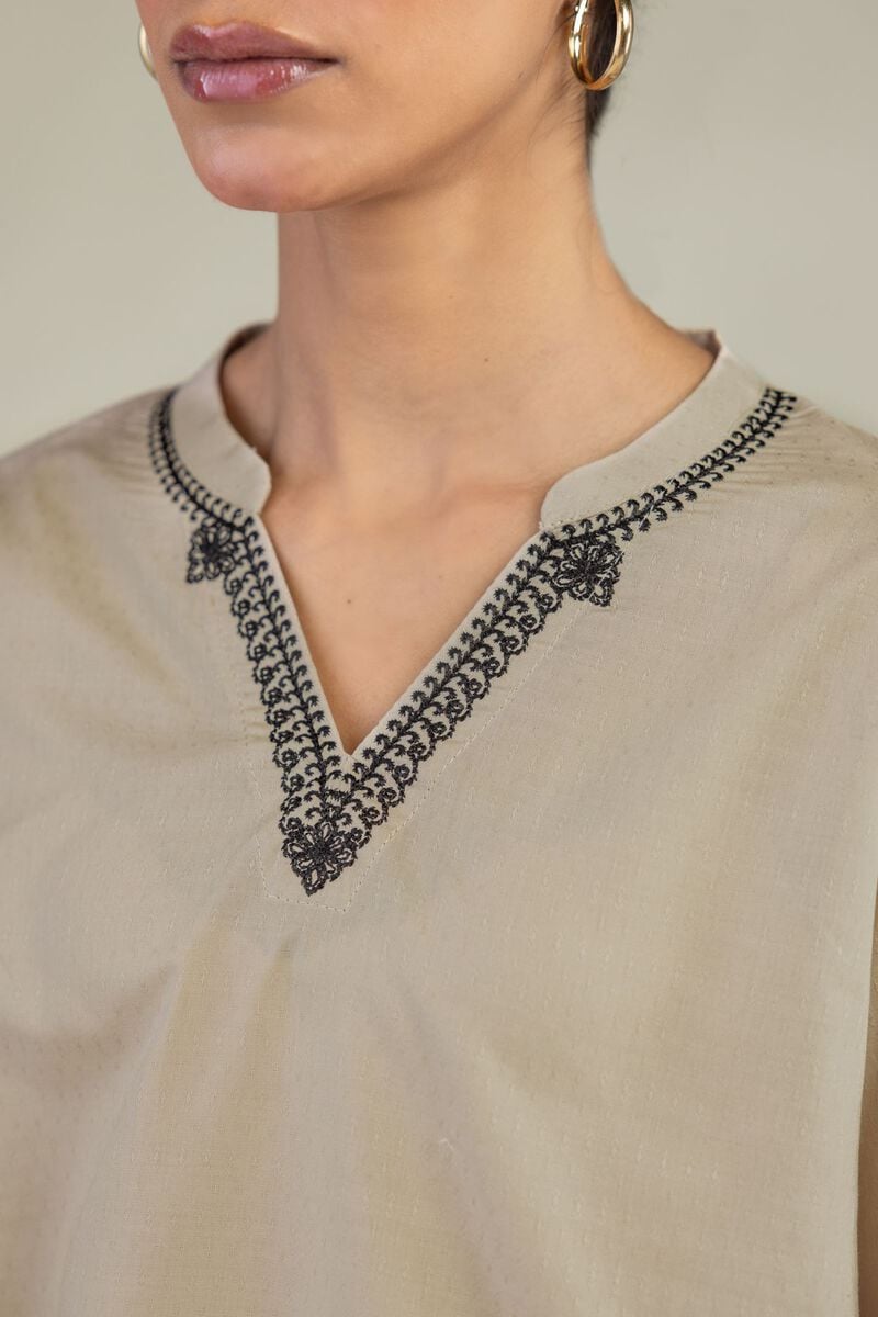 Beige V-Neck Kurta