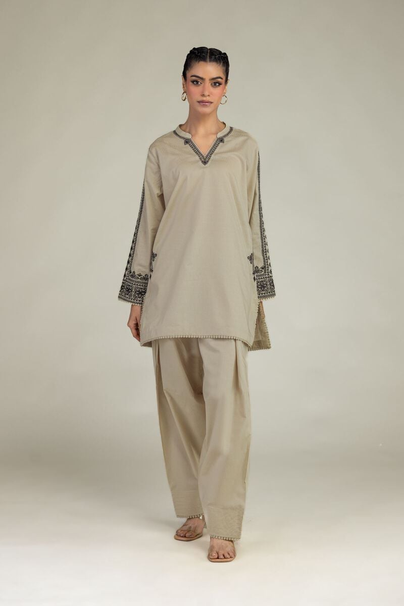 Beige V-Neck Kurta