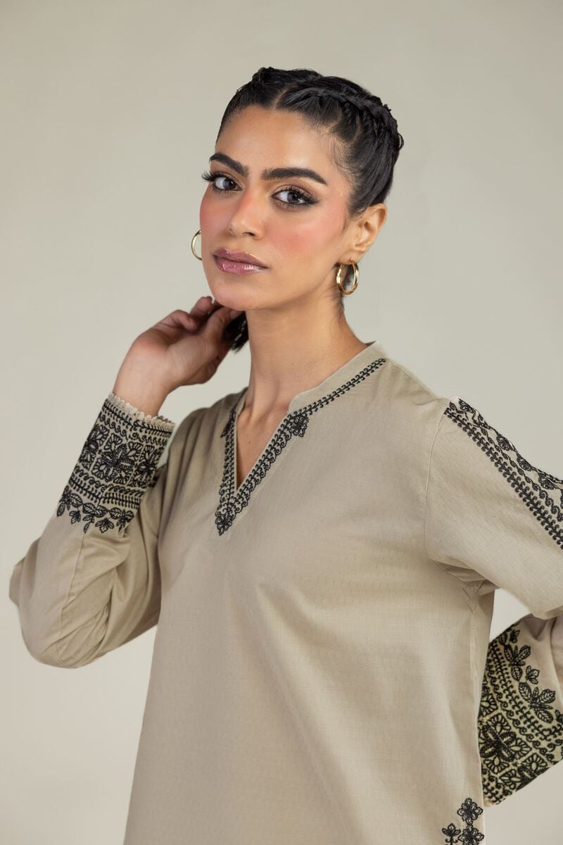 Beige V-Neck Kurta