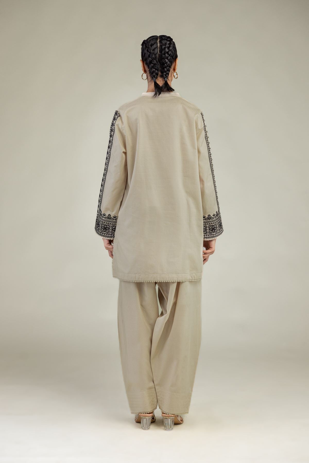 Beige V-Neck Kurta