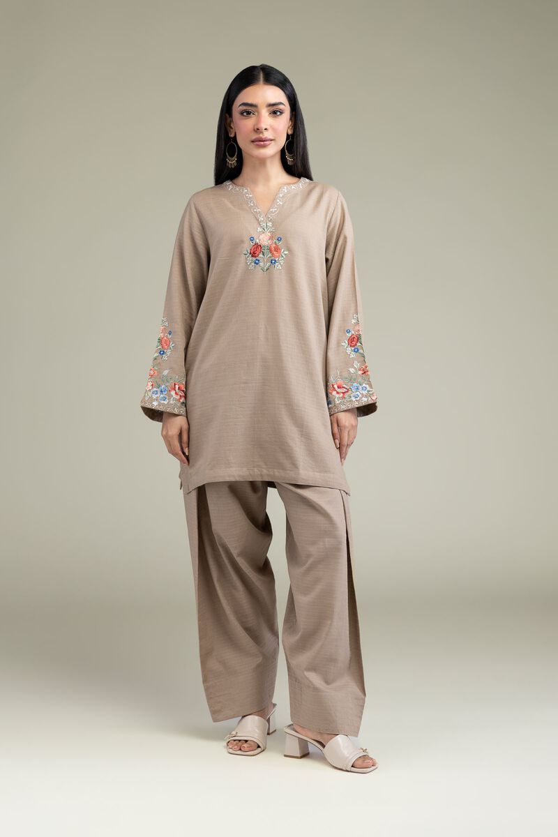 Beige Solid Pants