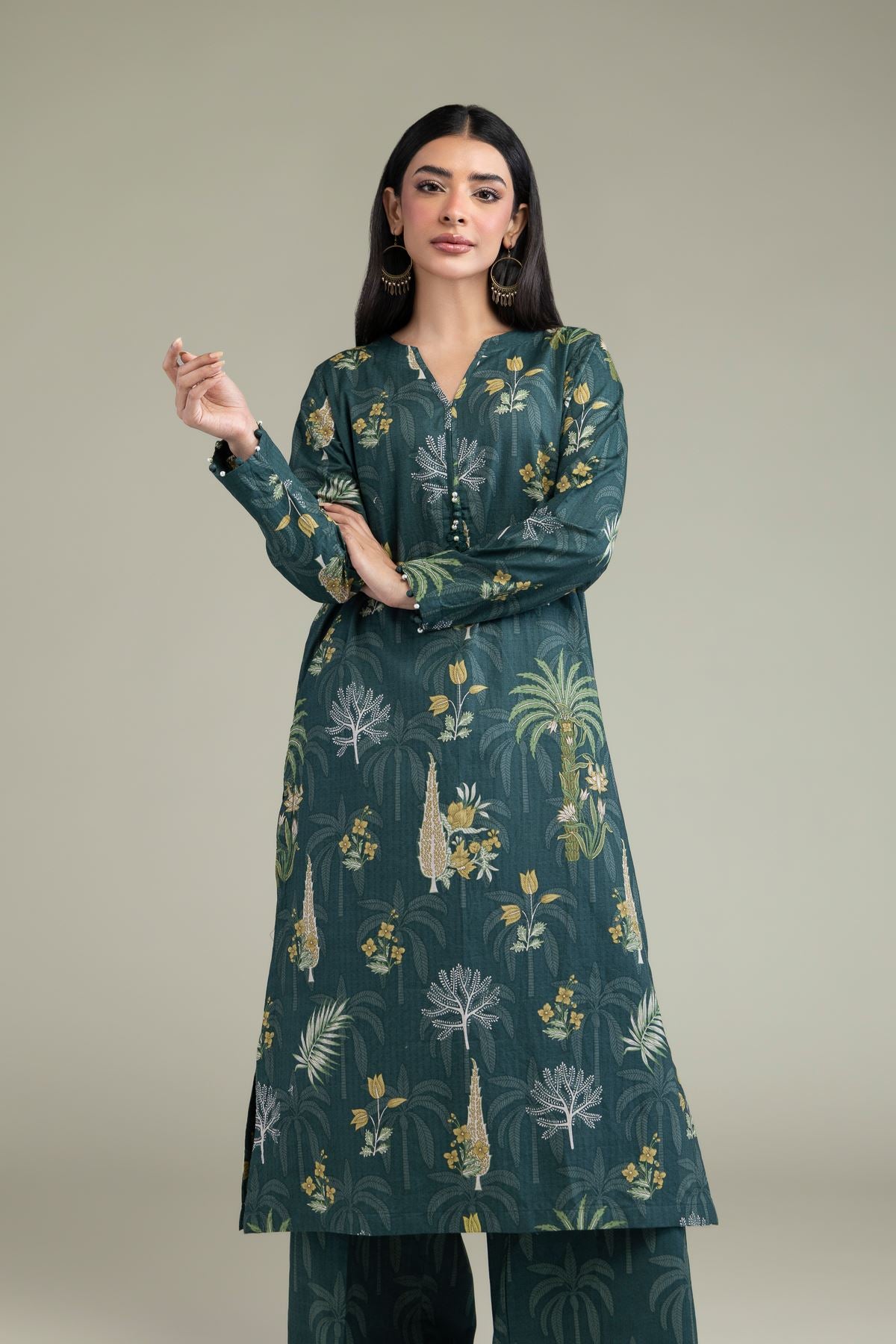 Floral V-Neck Kurta
