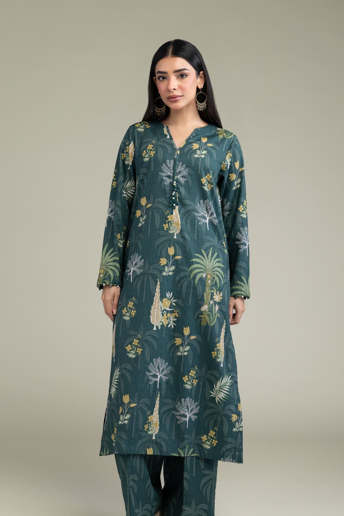Floral V-Neck Kurta