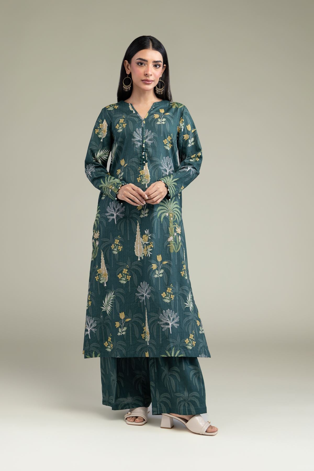 Floral V-Neck Kurta