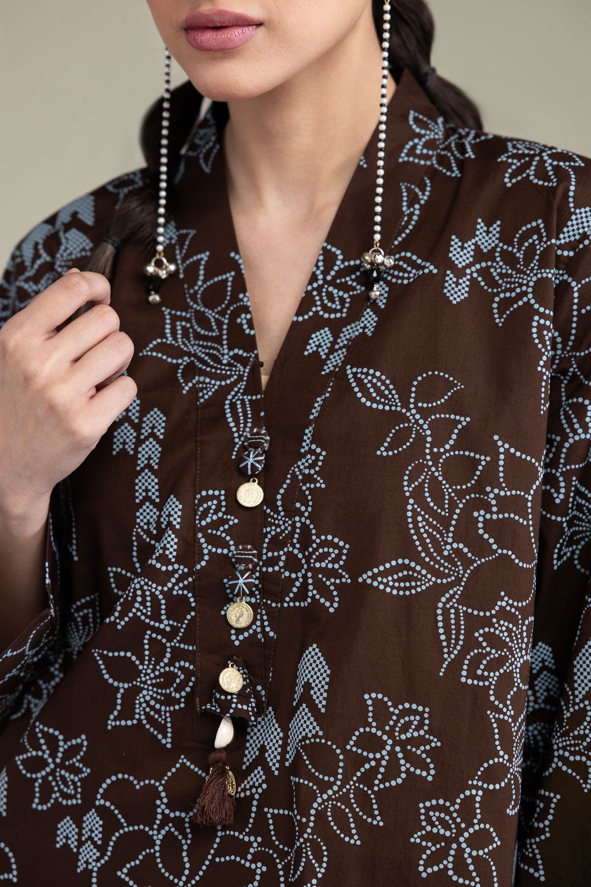Brown V-Neck Kurta