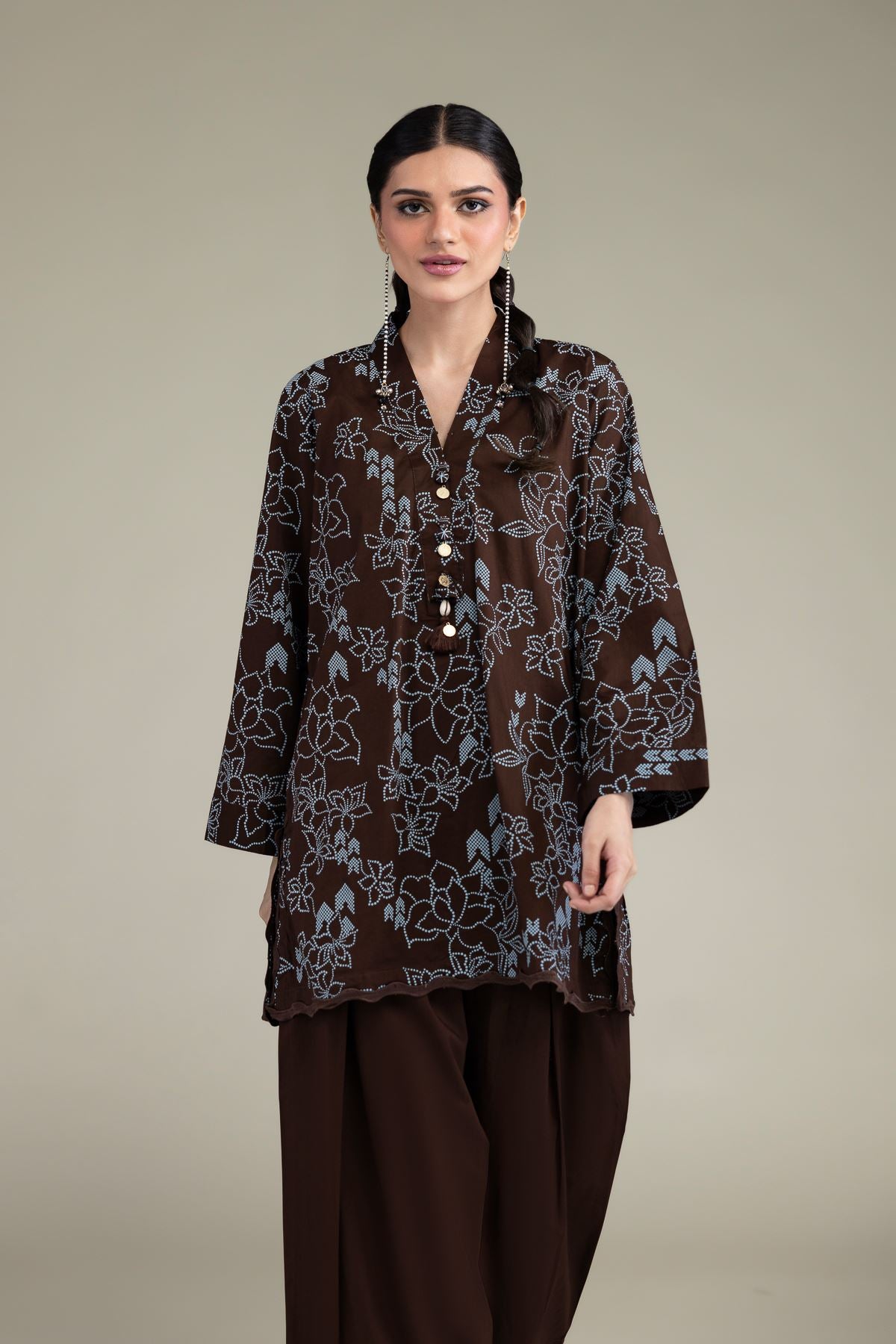 Brown V-Neck Kurta