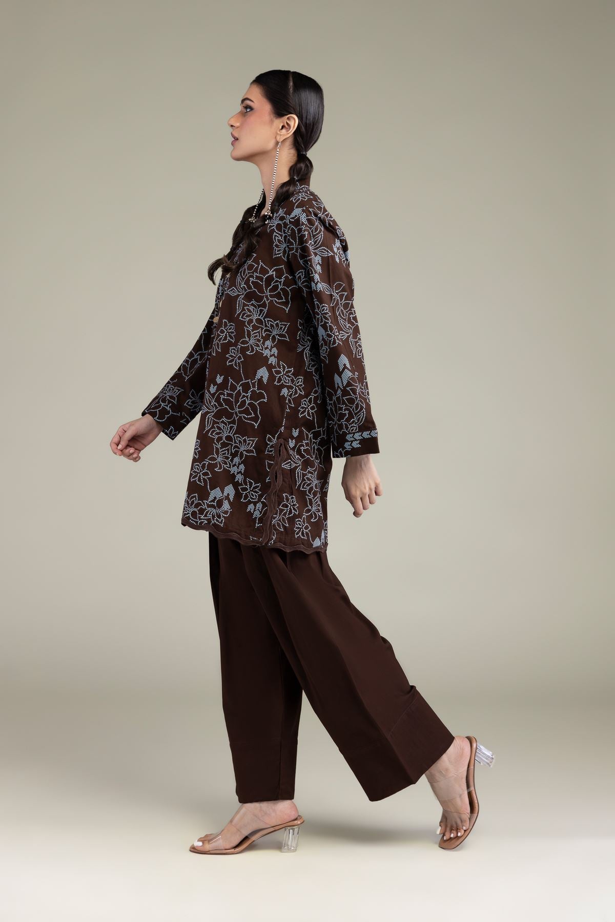 Brown V-Neck Kurta