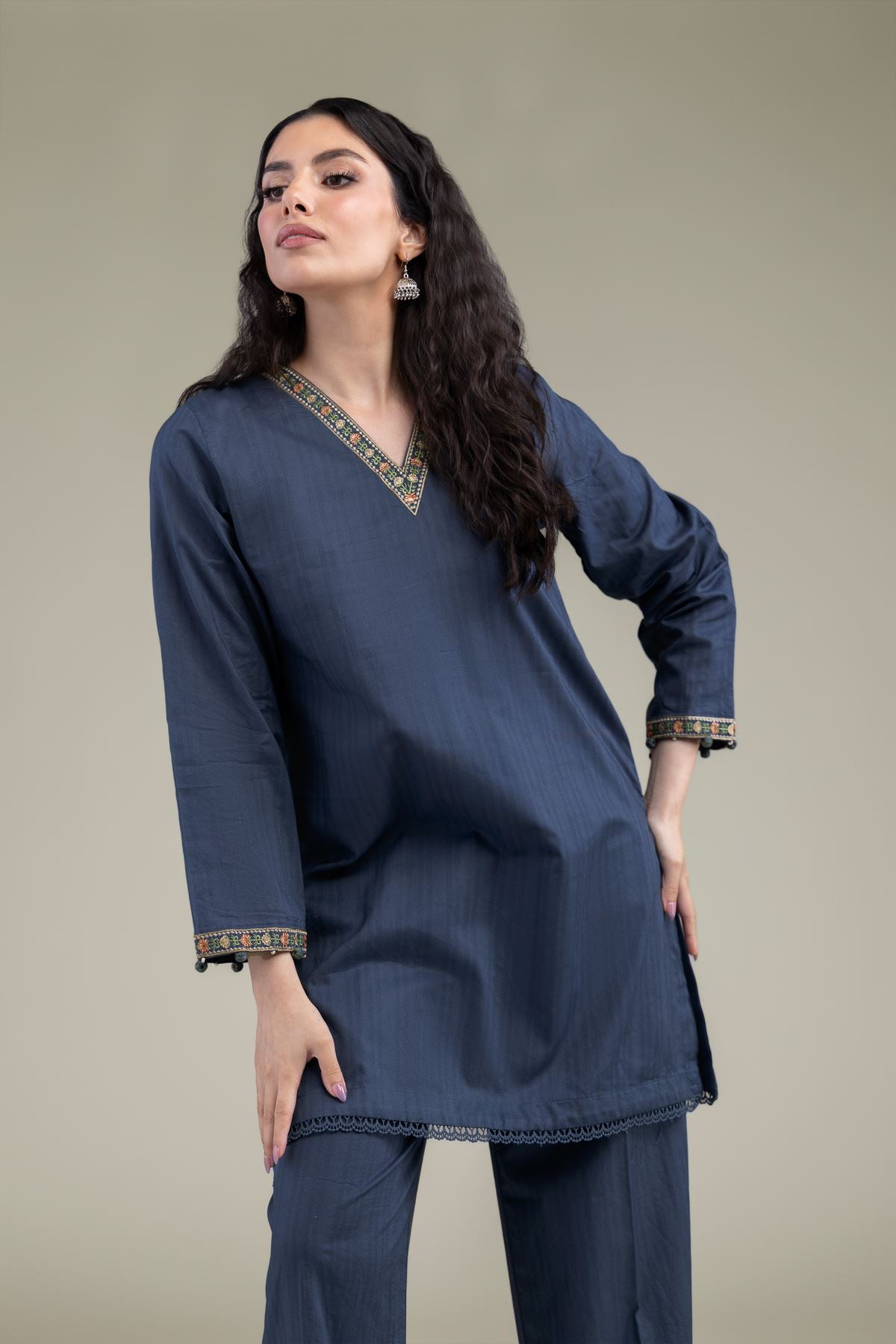 Navy V-Neck Kurta