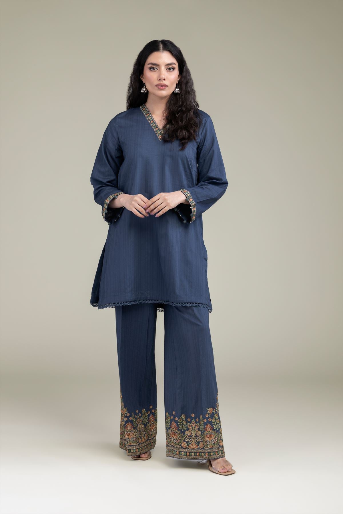 Navy V-Neck Kurta