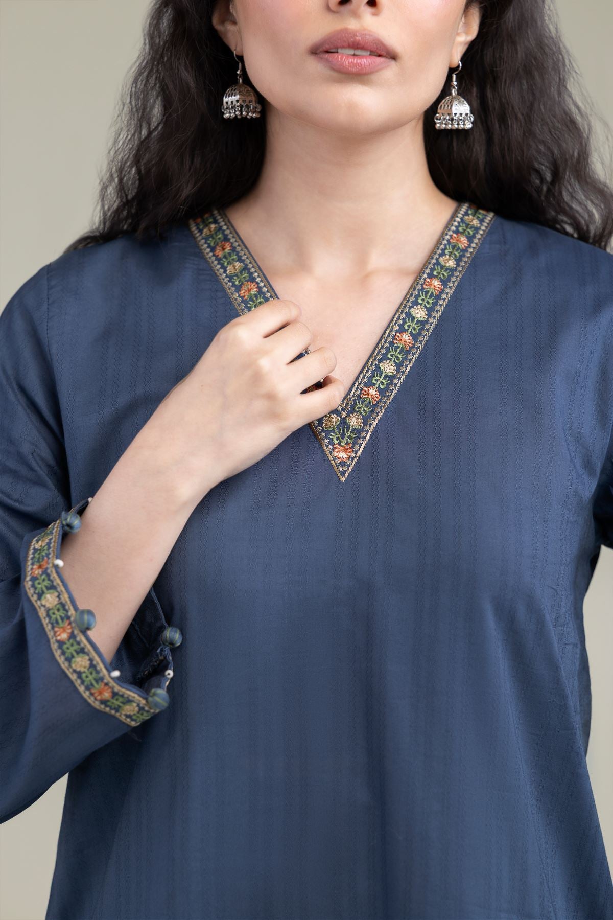 Navy V-Neck Kurta