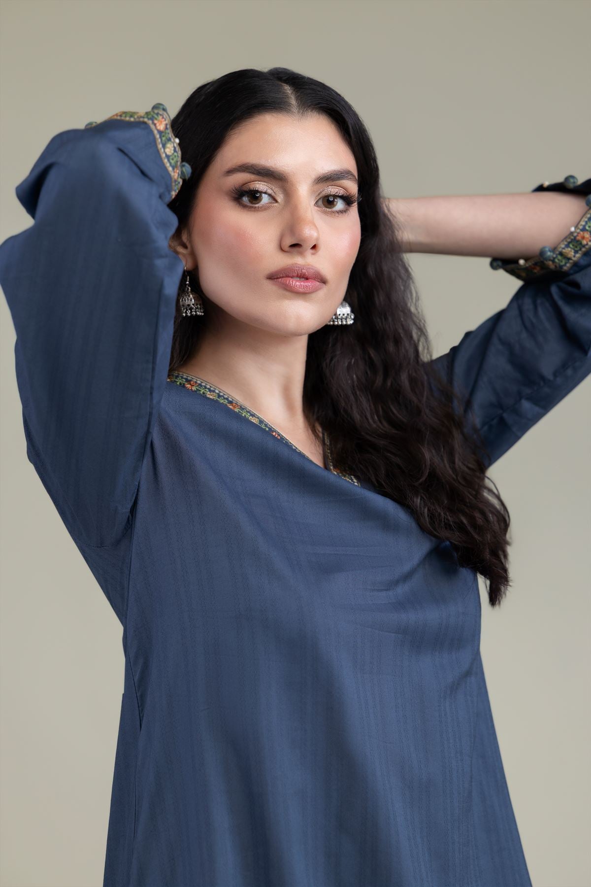 Navy V-Neck Kurta