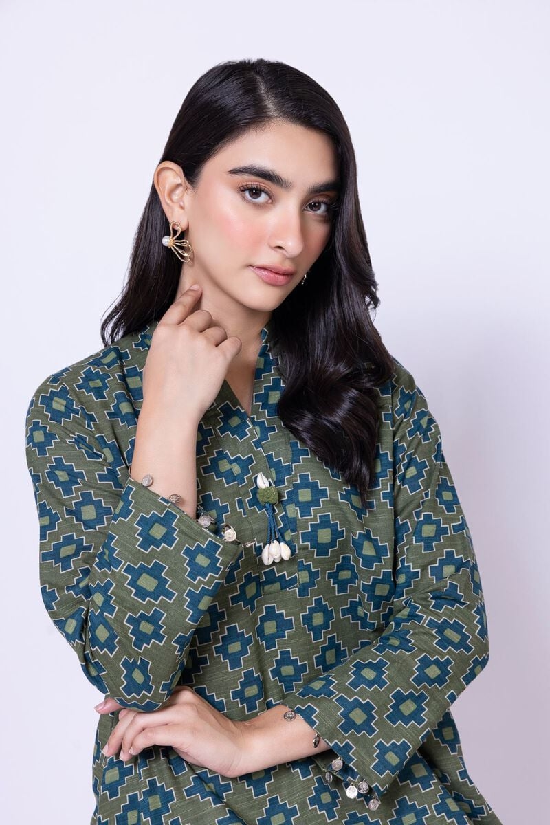 V-Neck Geometric Kurta