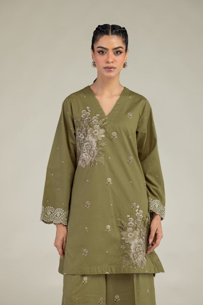 Olive V-Neck Kurta