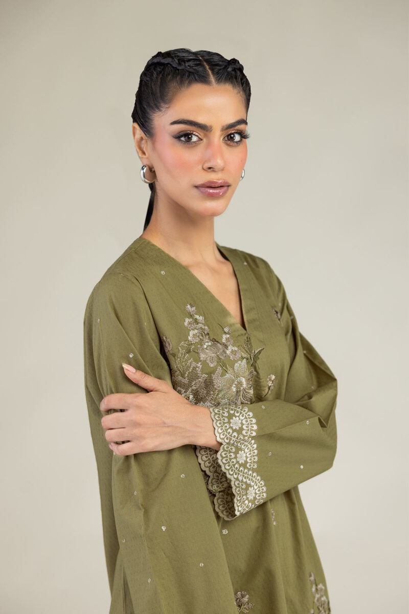 Olive V-Neck Kurta