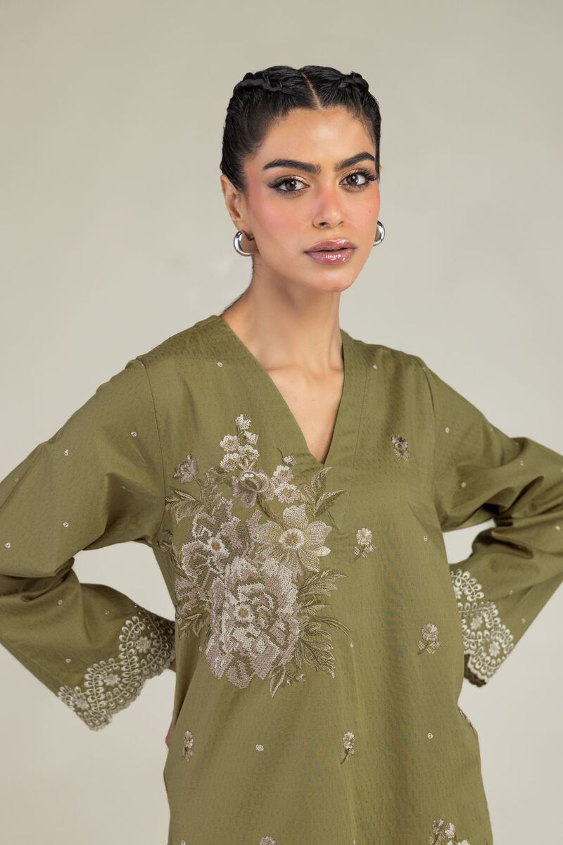 Olive V-Neck Kurta
