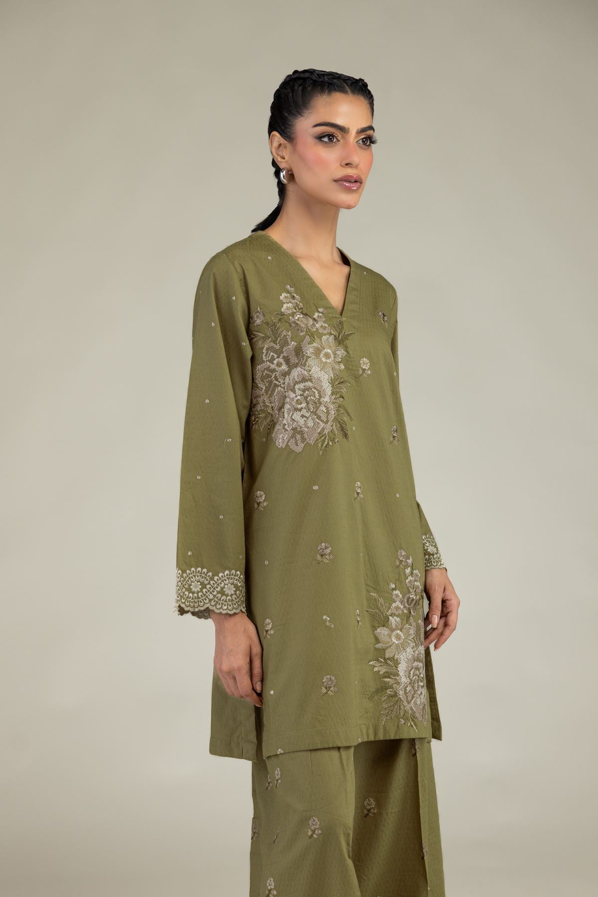 Olive V-Neck Kurta