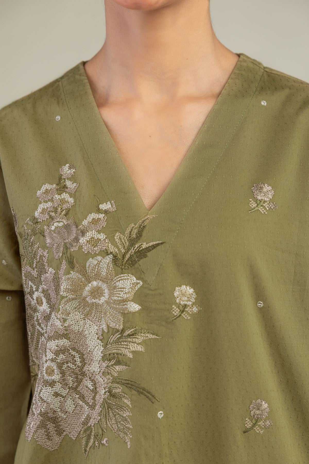 Olive V-Neck Kurta