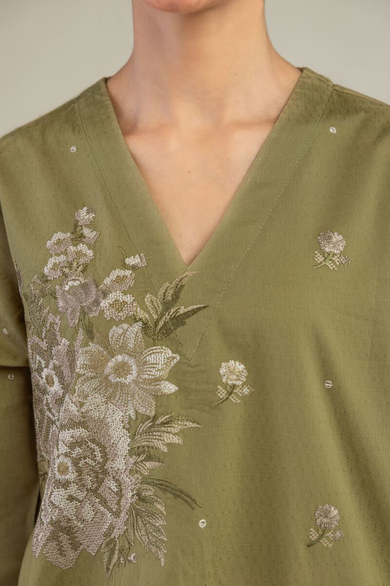 Olive V-Neck Kurta