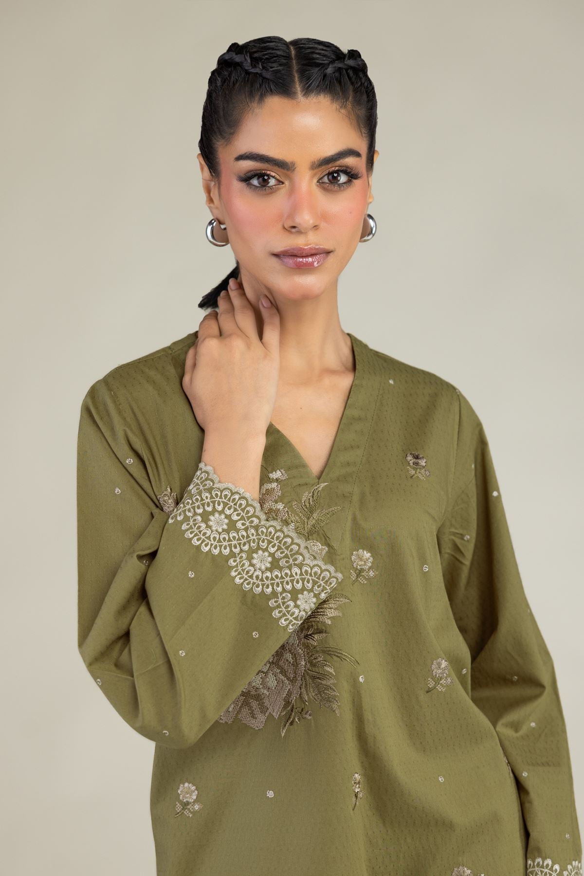 Olive V-Neck Kurta