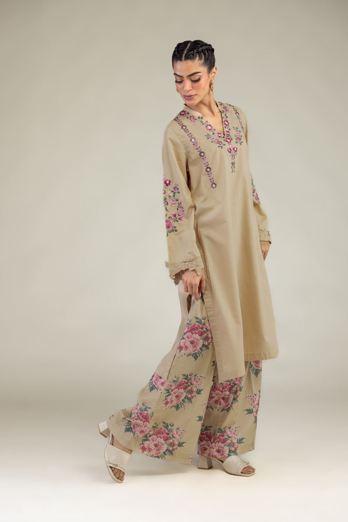 Floral Beige Pants