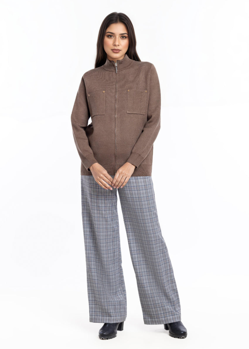 N-Brown-Turtle Neck Zipper Full Sleeves Sweater (25Y-026-67)