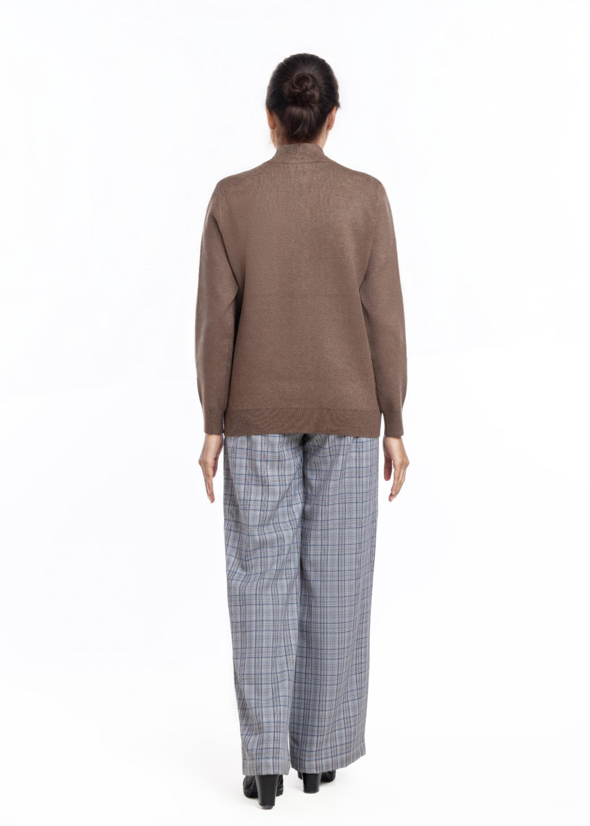 N-Brown-Turtle Neck Zipper Full Sleeves Sweater (25Y-026-67)