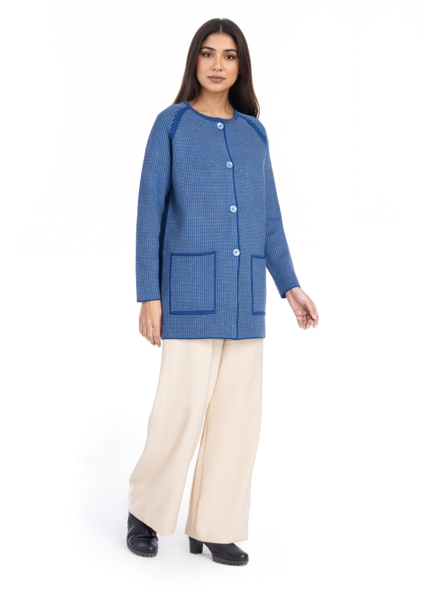 R-Blue-Round Neck Cardigan Reglan Sleeve Sweater (25Y-097-67)