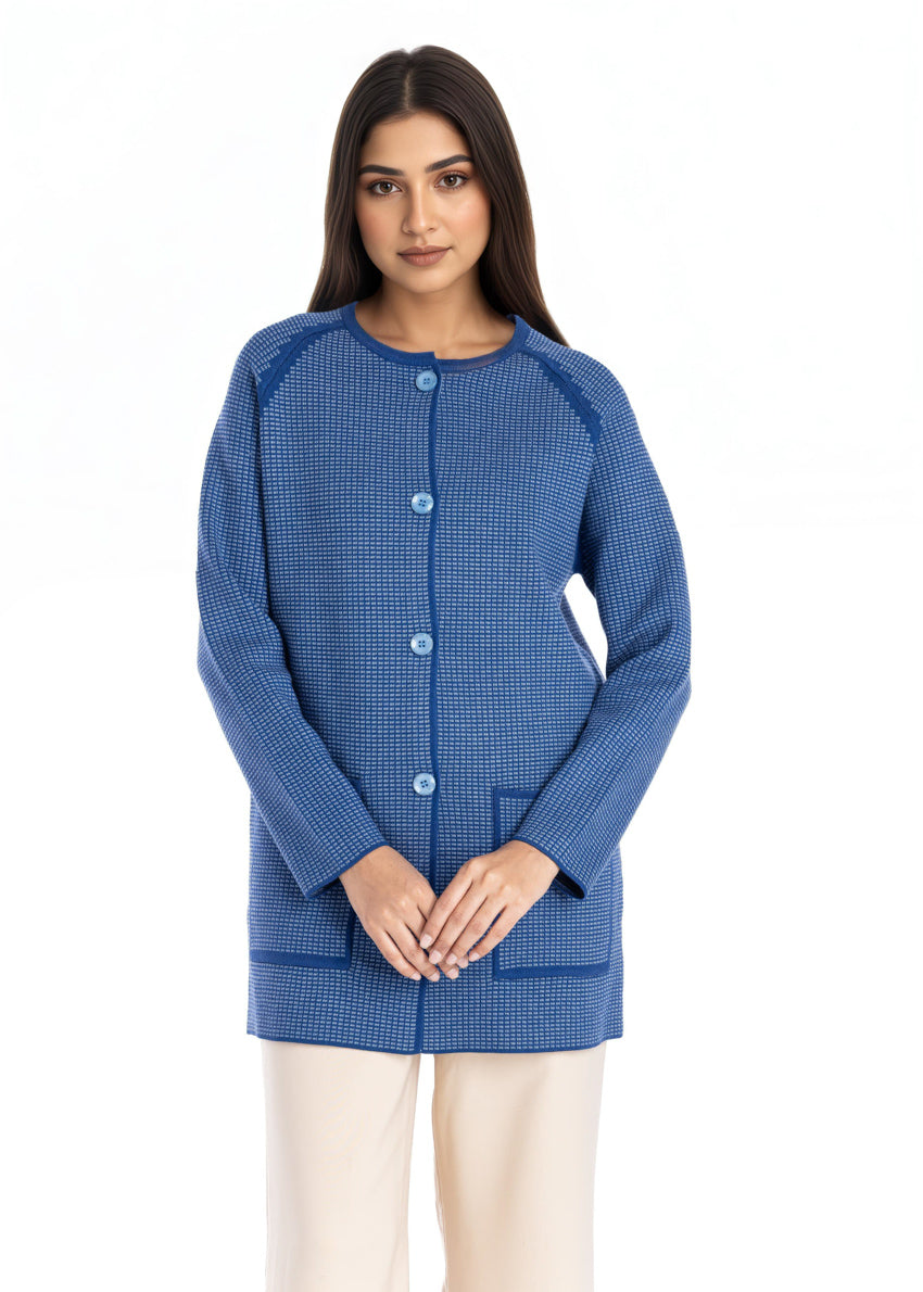 R-Blue-Round Neck Cardigan Reglan Sleeve Sweater (25Y-097-67)
