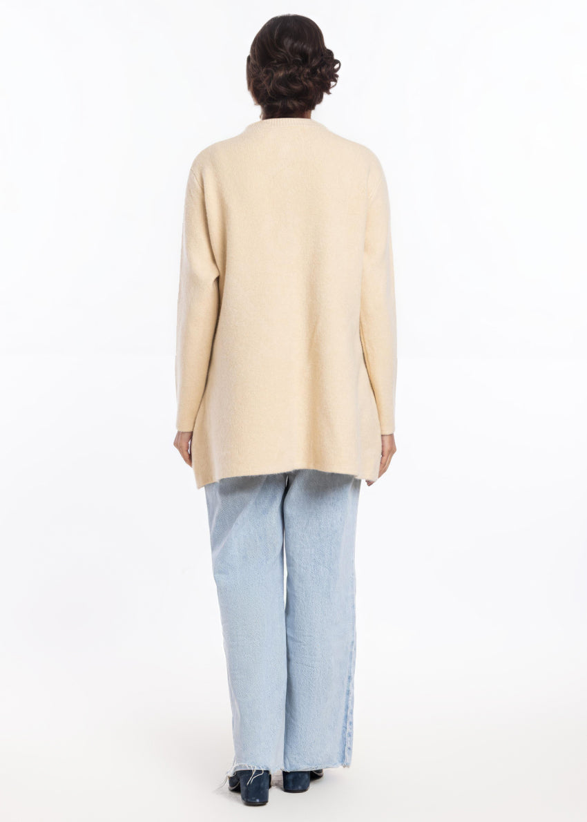 O-White-Round Neck Cardigan Full Sleeves Sweater (25Y-098-67)