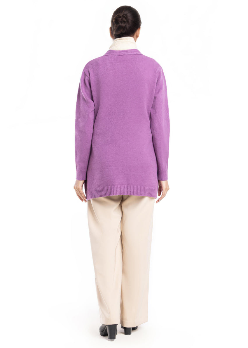 D-Plum-Front Open Full Sleeves Cardigan Sweater (25Y-100-67)