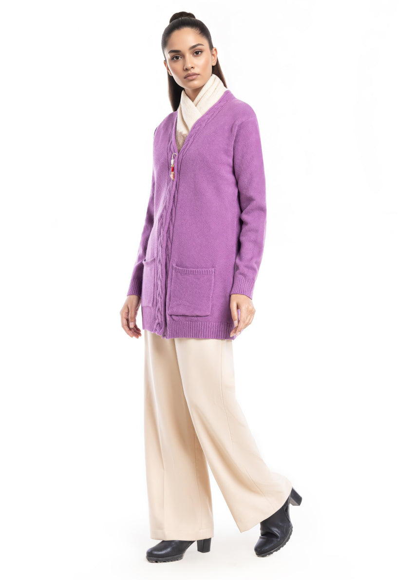 D-Plum-Front Open Full Sleeves Cardigan Sweater (25Y-100-67)