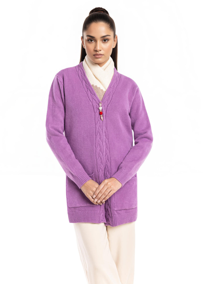 D-Plum-Front Open Full Sleeves Cardigan Sweater (25Y-100-67)
