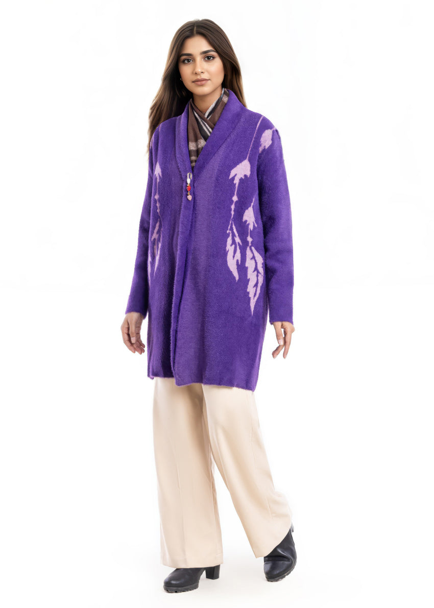 Mauve-Front Open Full Sleeves Cardigan Sweater (25Y-115-67)
