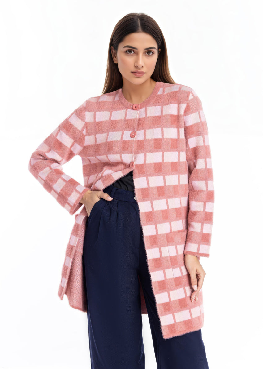 Coral-Round Neck Cardigan Full Sleeves Sweater (25Y-123-67)