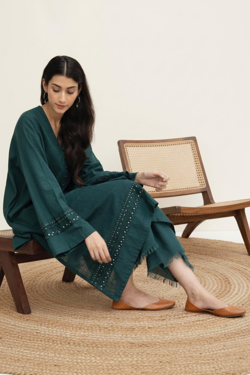Green Bloom 2- Piece Stitched