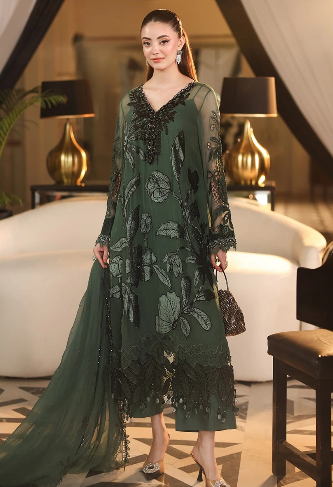 Maria.B Royale Tea Affair-D07 Luxury Embroidered Pure Chifon Unstitched 3Pc Suit PA-188
