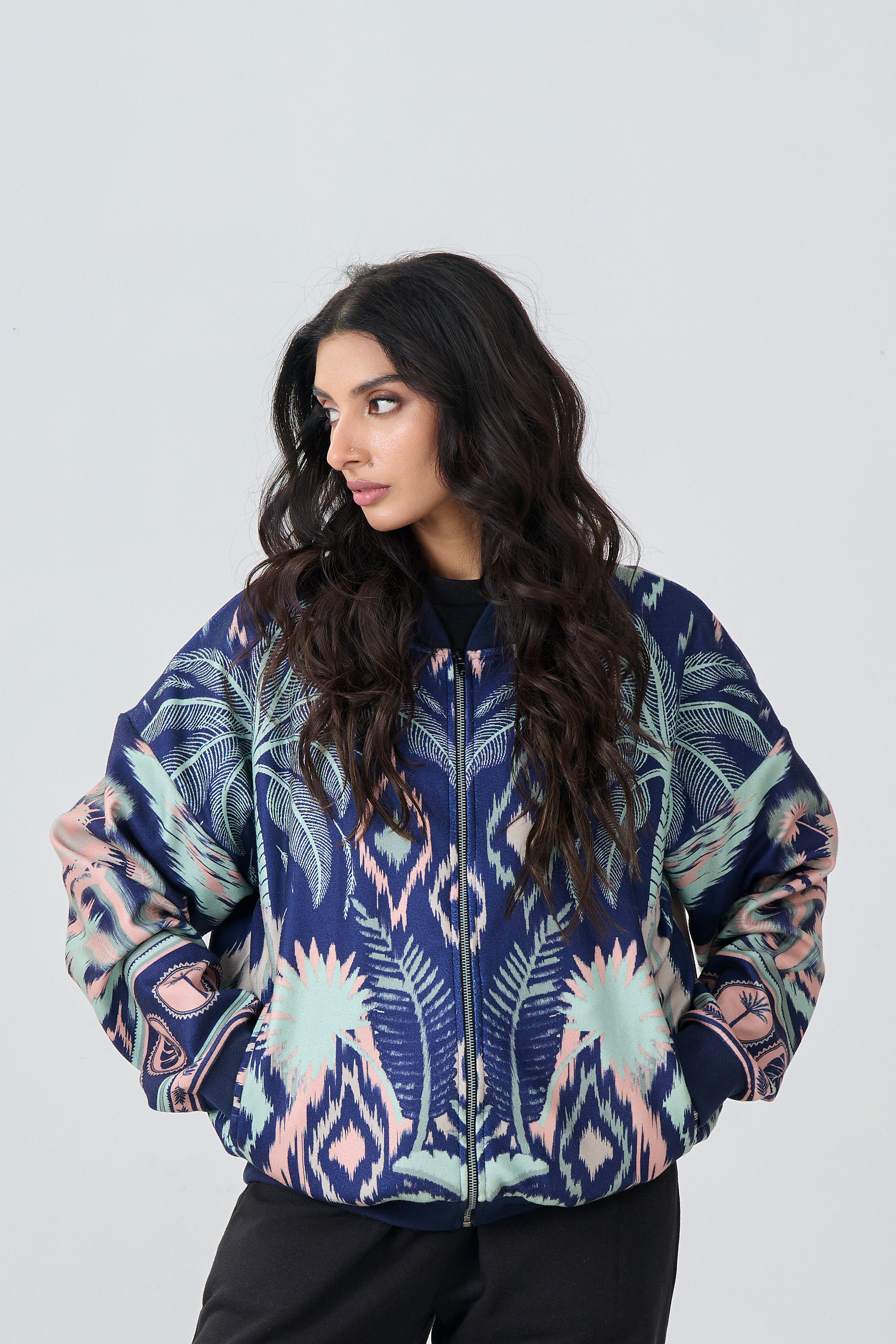 Bomber Jacket (Ikkat-Navy Blue)