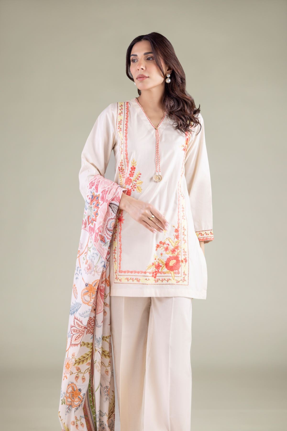 Floral V-Neck Kurta
