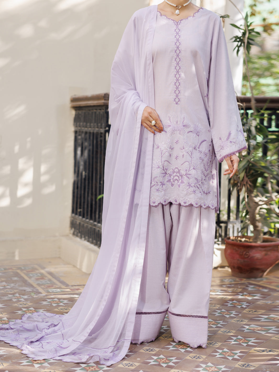 Lilac Yarn Dyed Stitched 3PC - ALP-3PS-2612