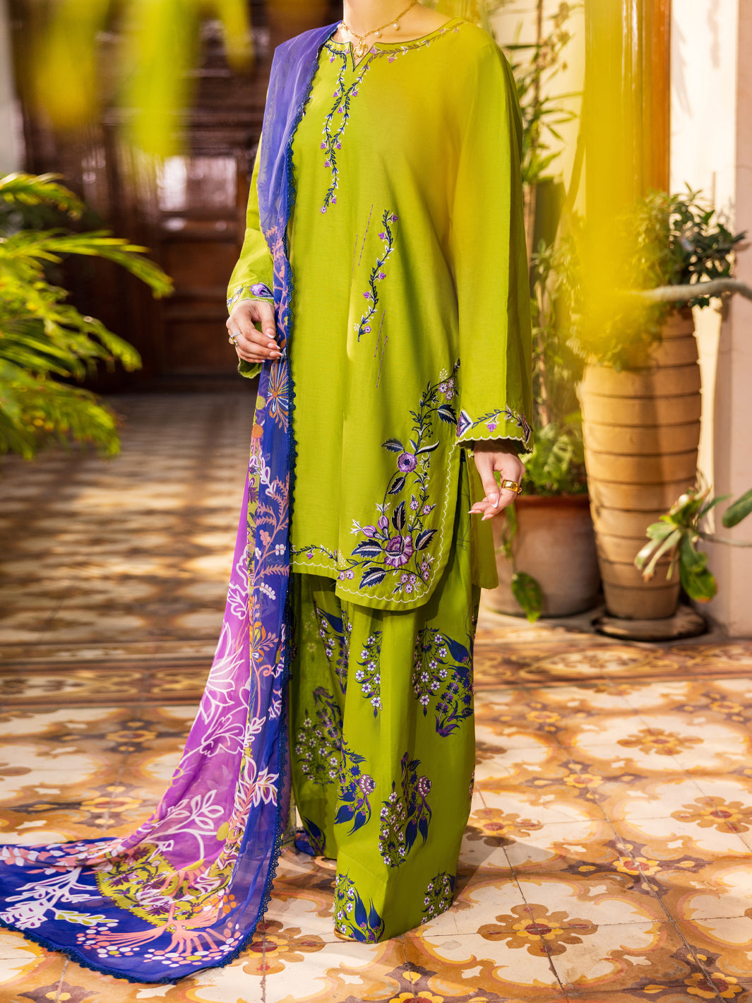 Parrot Green Cotton 3Pc Stitched - ALP-3PS-2630