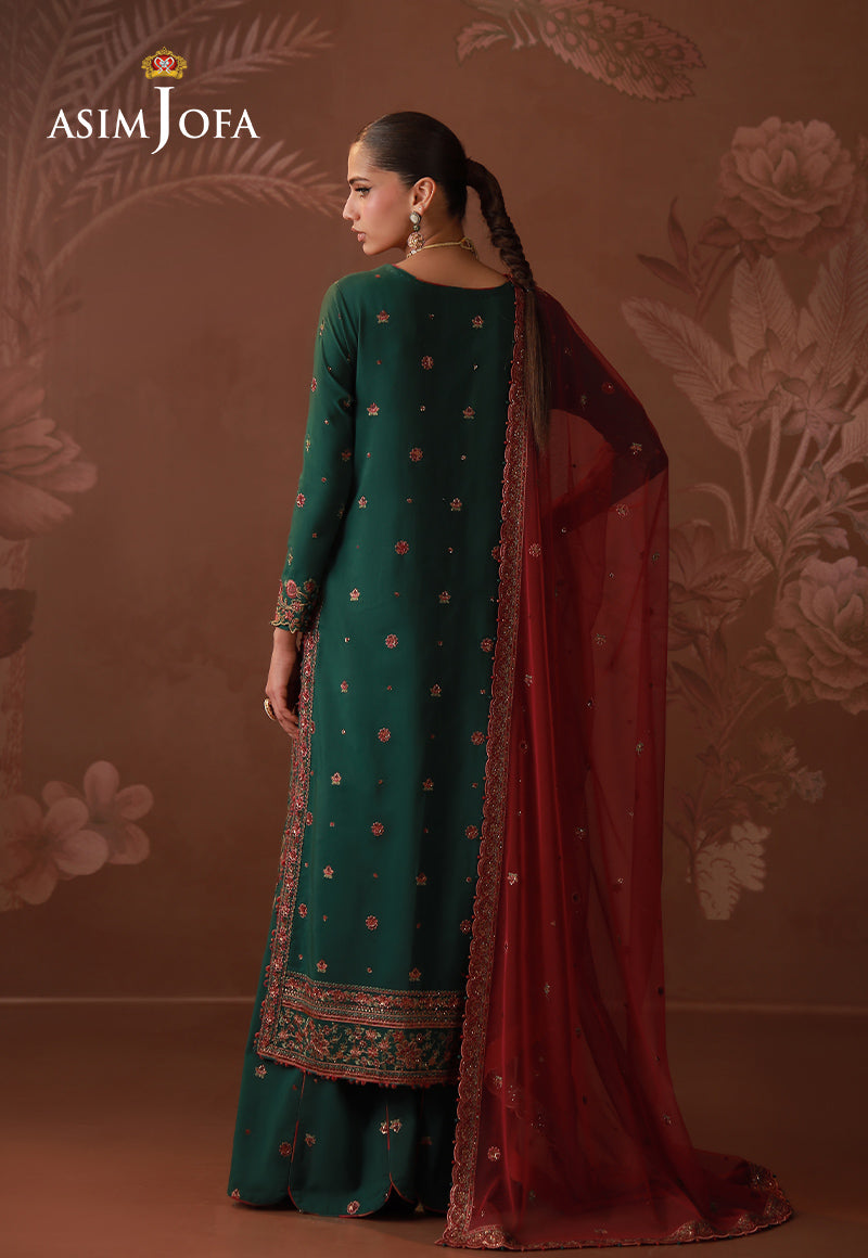 AJULDD-08 Embroidered Spun Raw Silk Stitched 3 Pcs