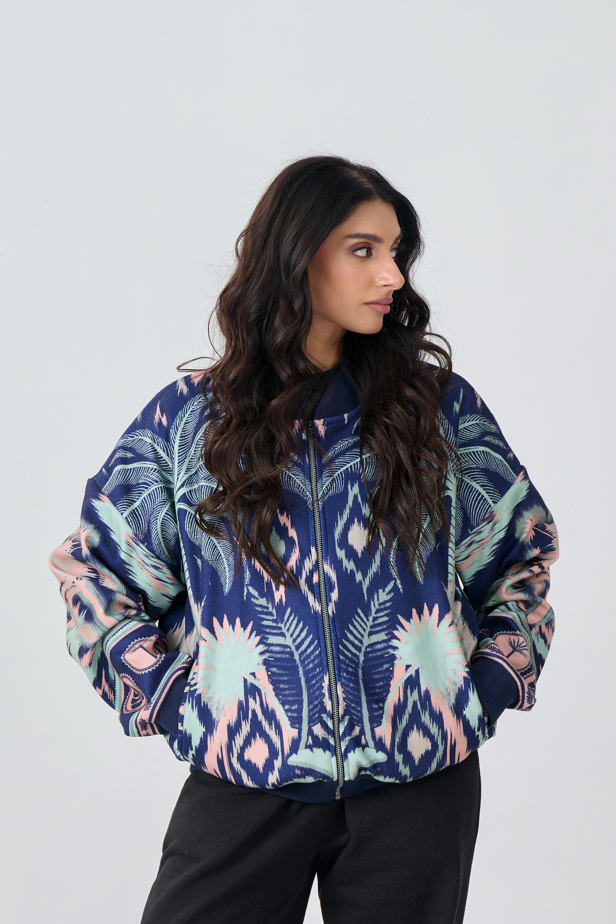 Bomber Jacket (Ikkat-Navy Blue)