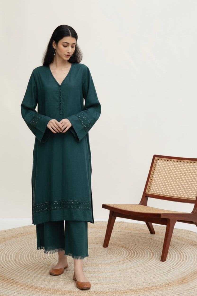 Green Bloom 2- Piece Stitched