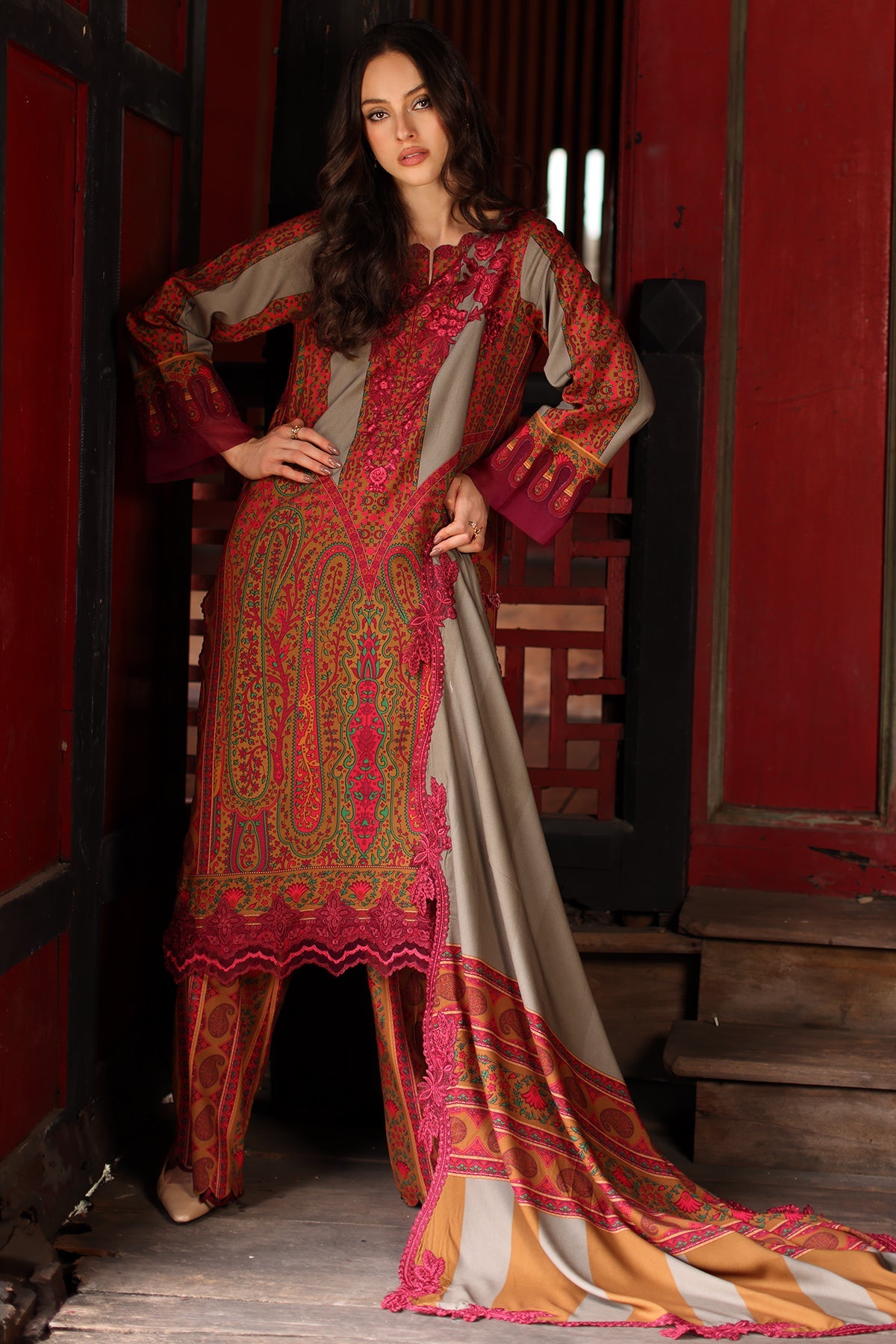3-PC Stitched Embroidered Linen Collection CCW7-04P