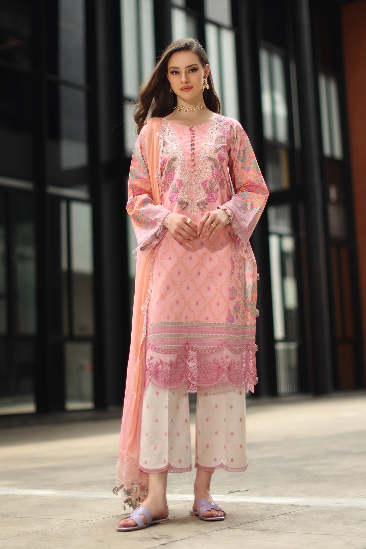 3-PC Unstitched Embroidered  Lawn  SLC27-17