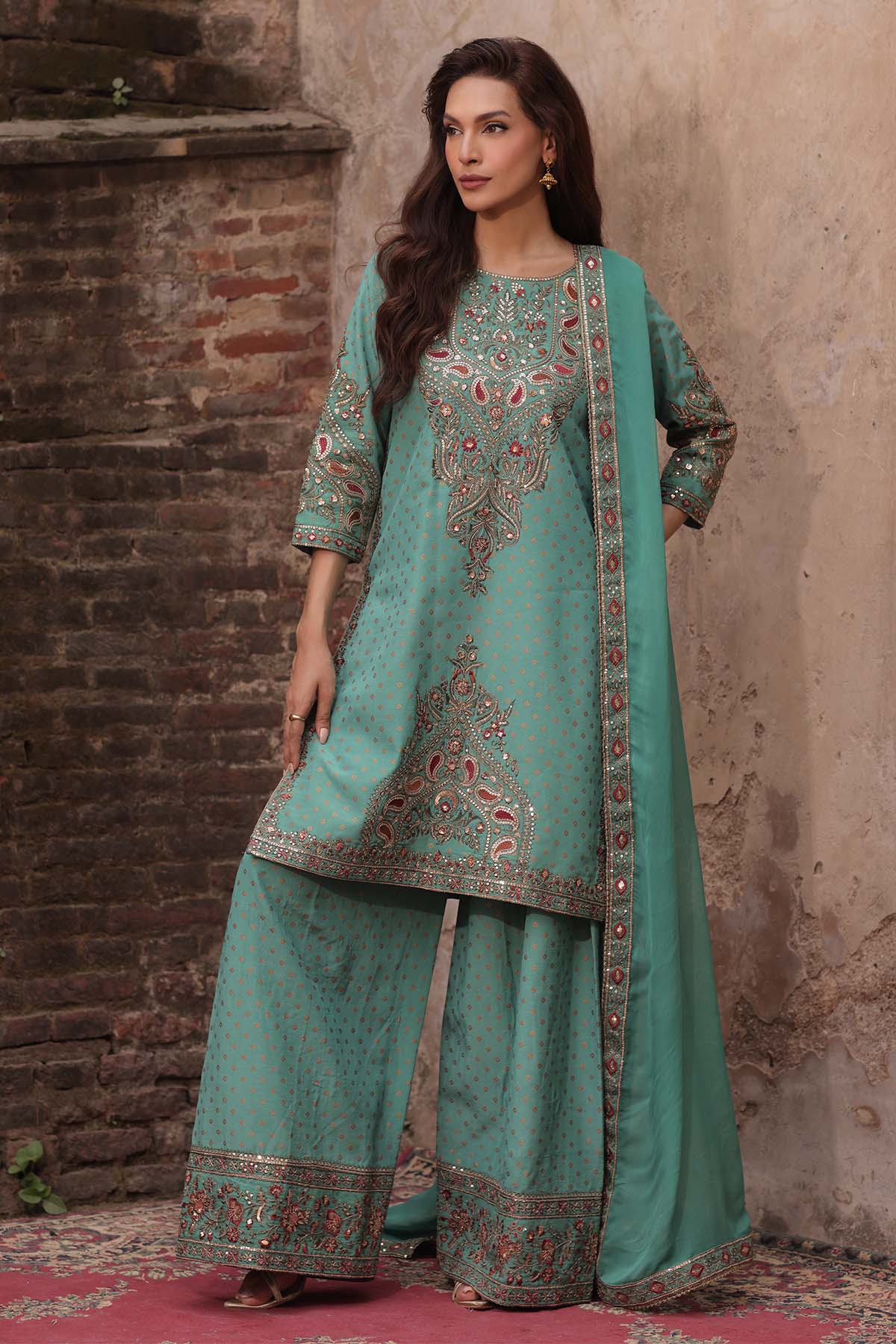 3-PC Stitched Embroidered  Raw Silk  CMA-6-482