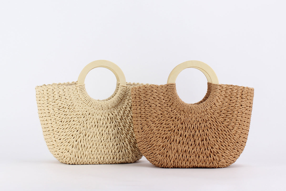 Derya Raffia Structured Bag with Wooden Handle